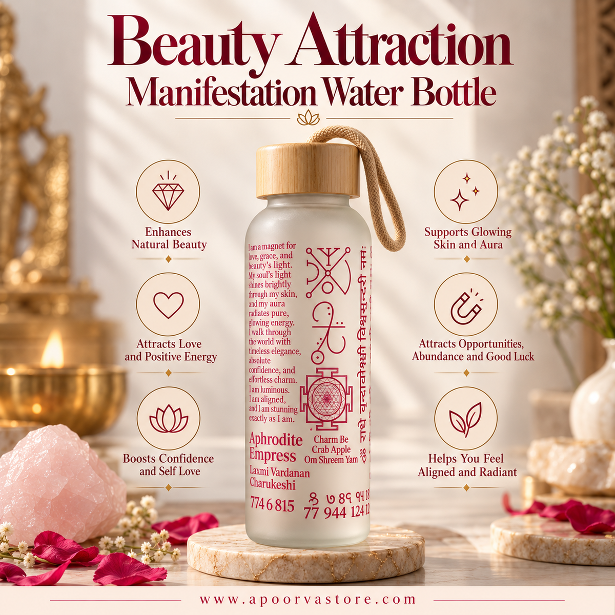 Beauty Attraction Glow Codes Yantra Sigils Glass Water Bottle 750ml