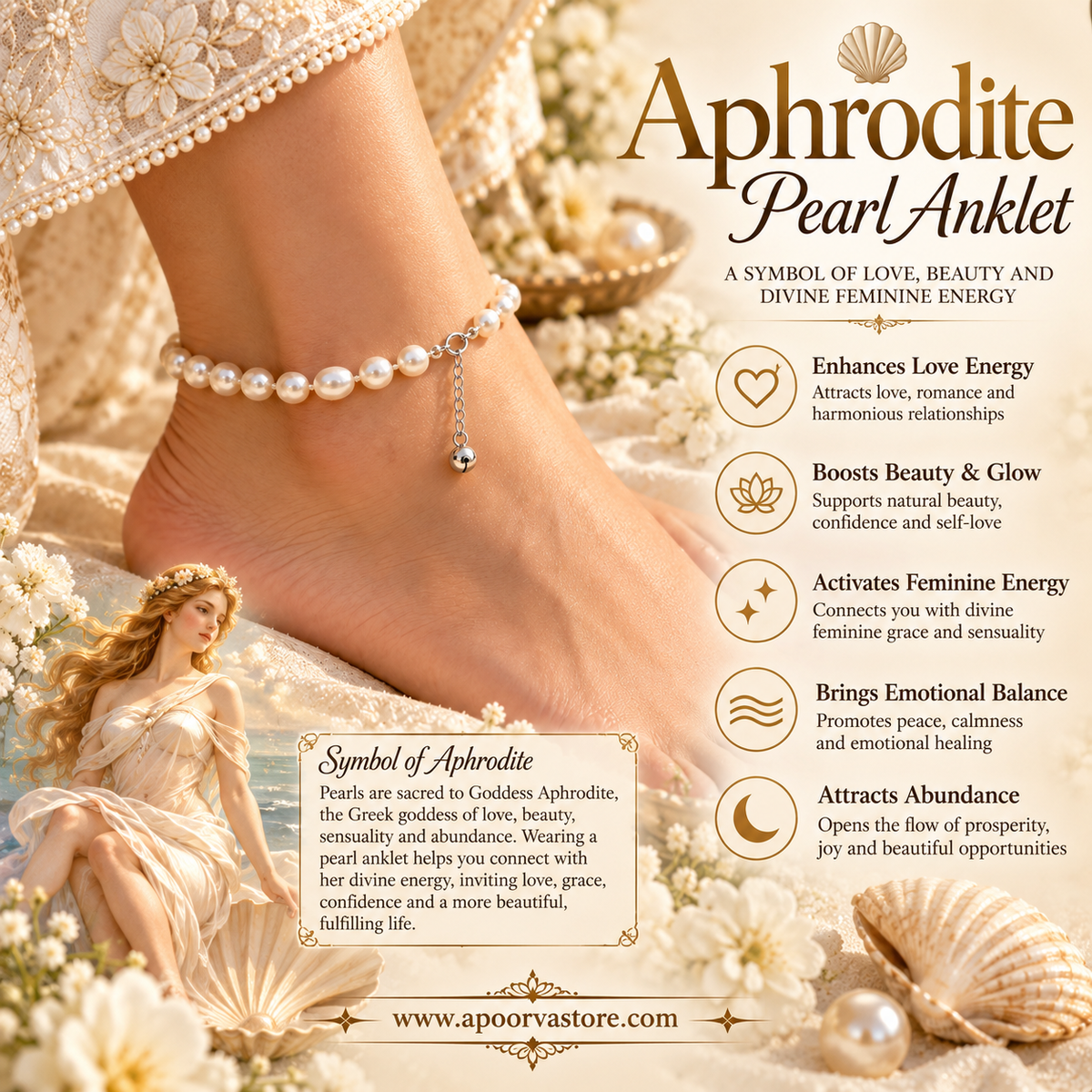 Pearl Anklet Symbol of Venus Beauty Femininity With Aphrodite Spell 1pc