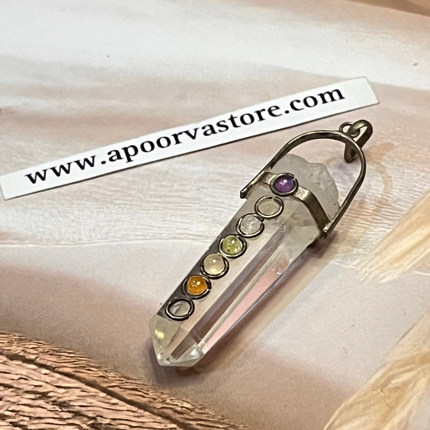 7 chakra with clear Quartz Pendant by Crystall and Herbs