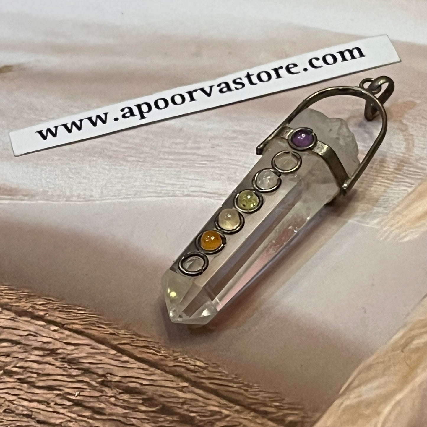 7 chakra with clear Quartz Pendant by Crystall and Herbs