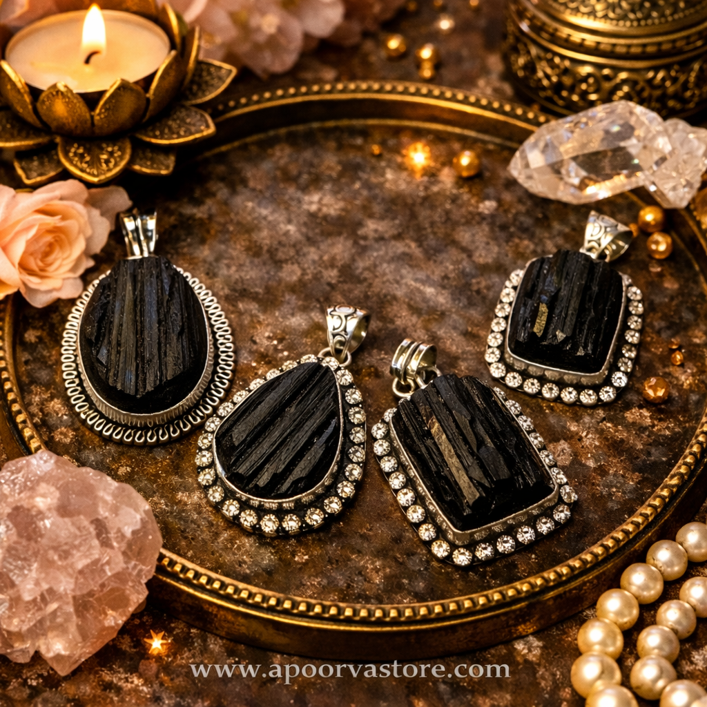 Black Raw Tourmouline Neck Pendant by Crystall and Herbs