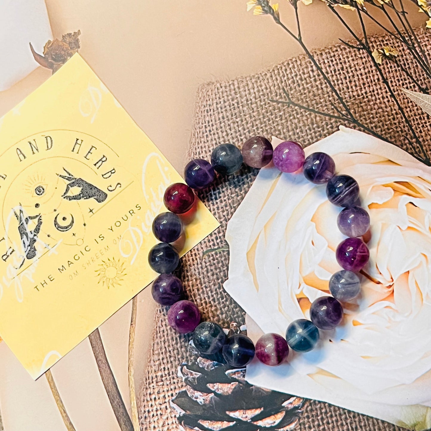 Multi Flourite 12mm Handmade Bracelet by Crystall and Herbs