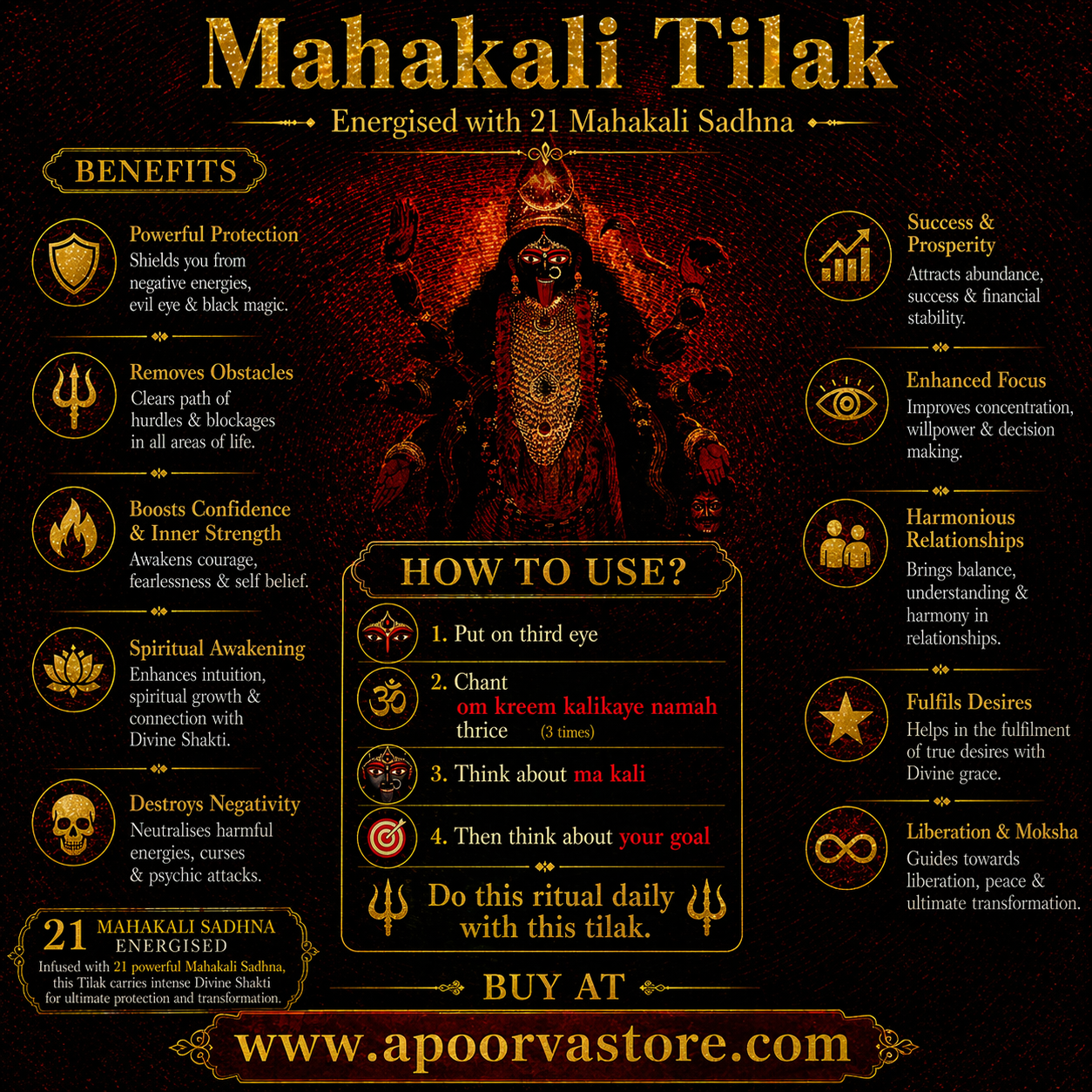 Mahakaali Siddh Tilak - Karya Siddhi Maa Kali Tilak by Crystall and Herbs