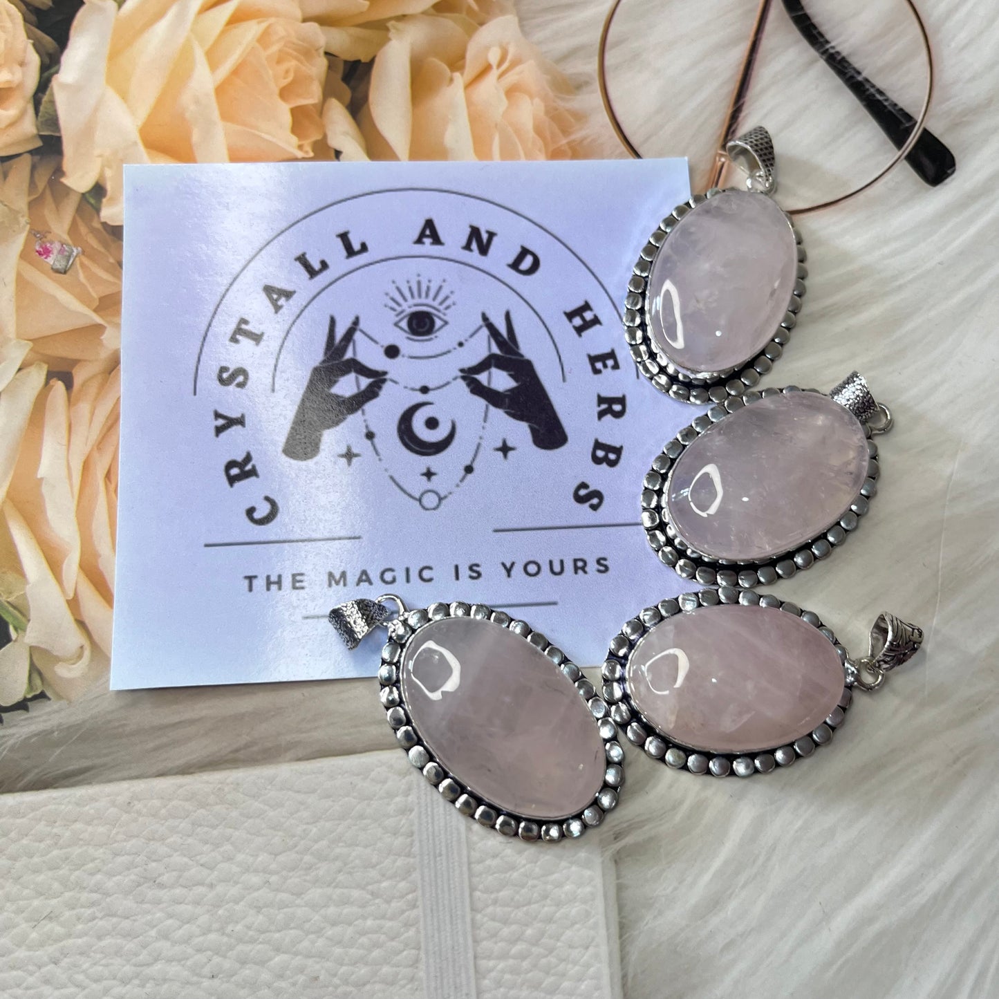 Rose Quartz Oval Round Pendant by Crystall and Herbs