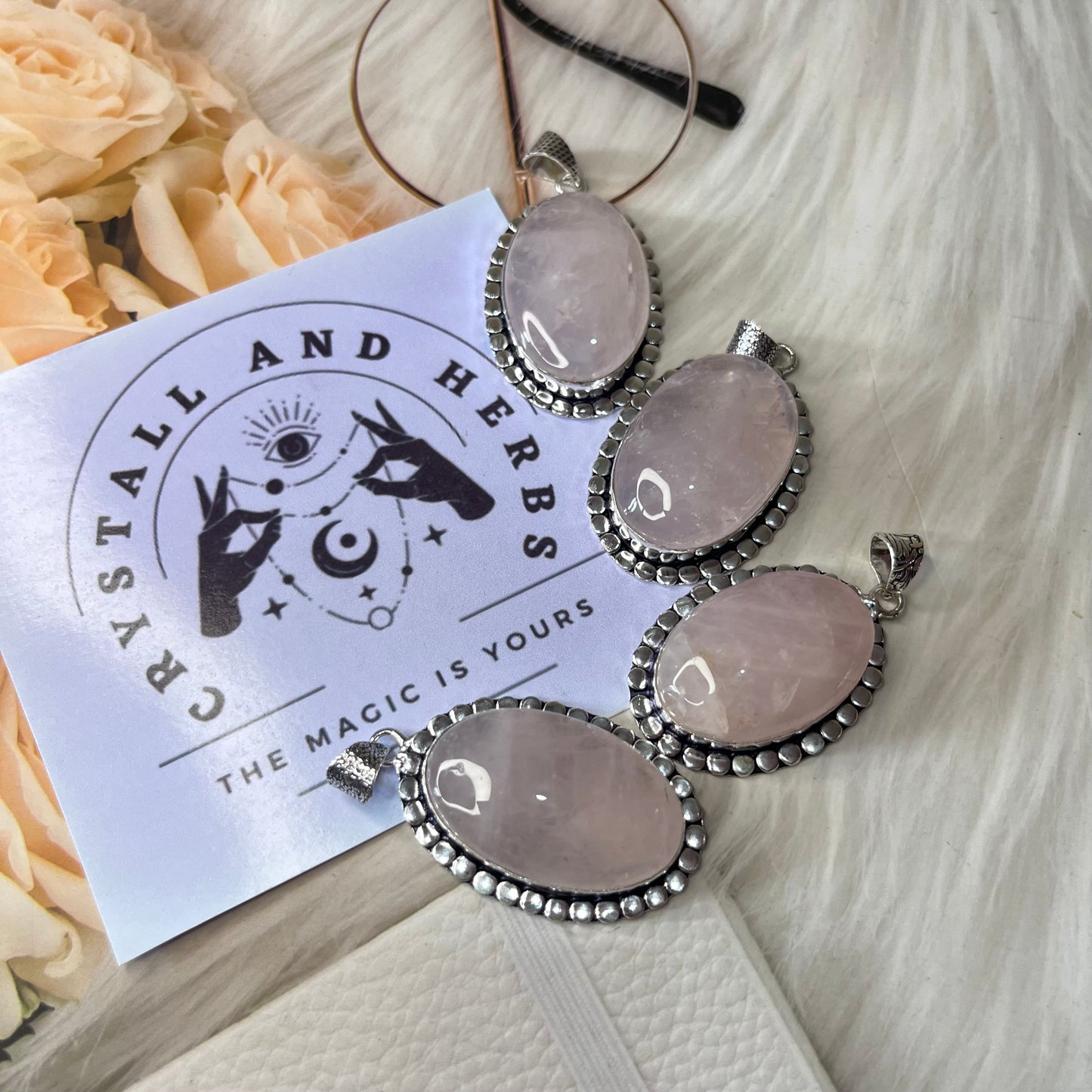 Rose Quartz Oval Round Pendant by Crystall and Herbs