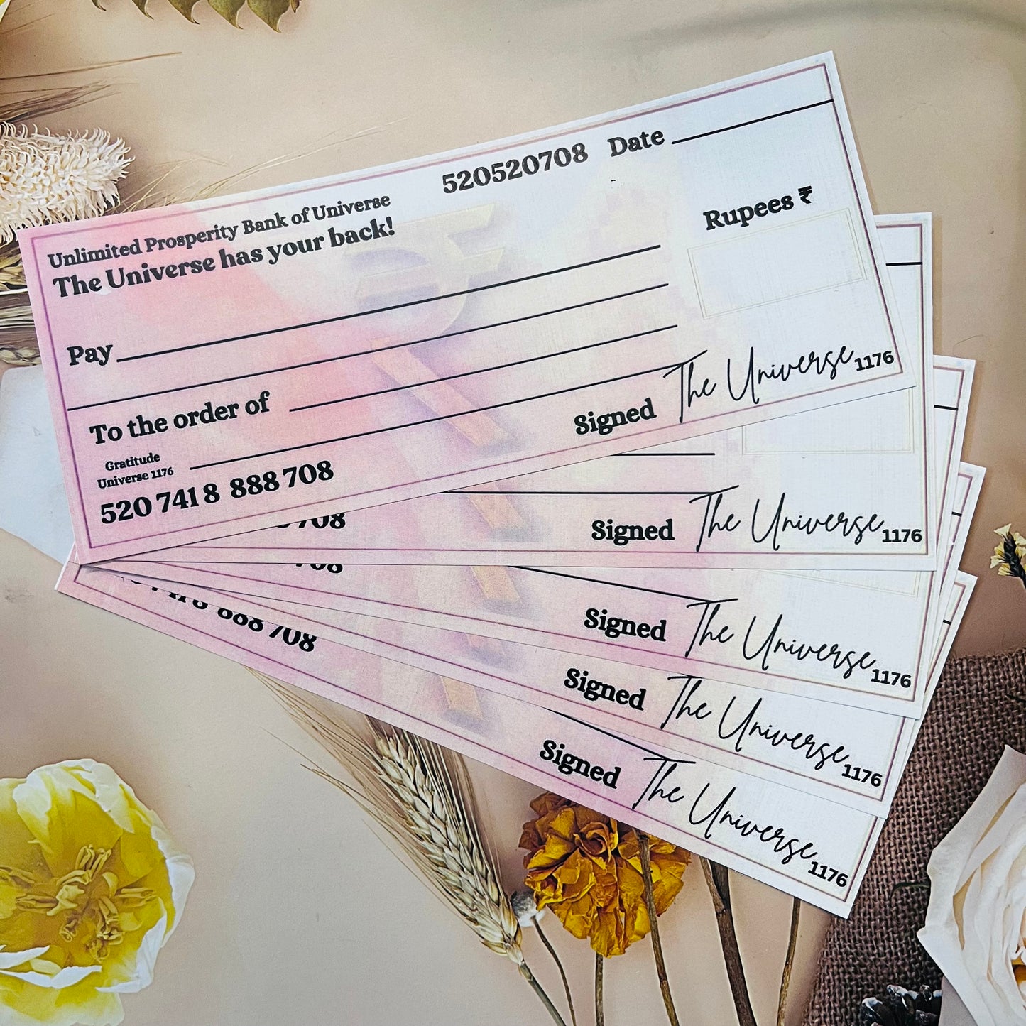 5pc Abundance Manifestation Cheque by Crystal and Herbs