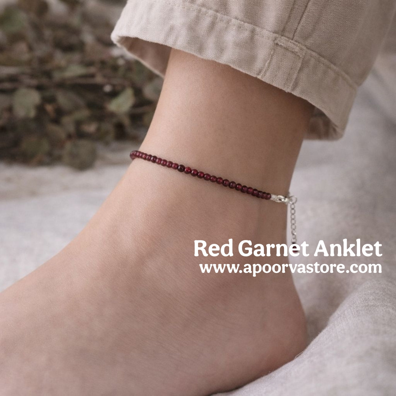 Red Garnet Crystal Anklet - Success,Power, Passion, Success, Courage and Strength