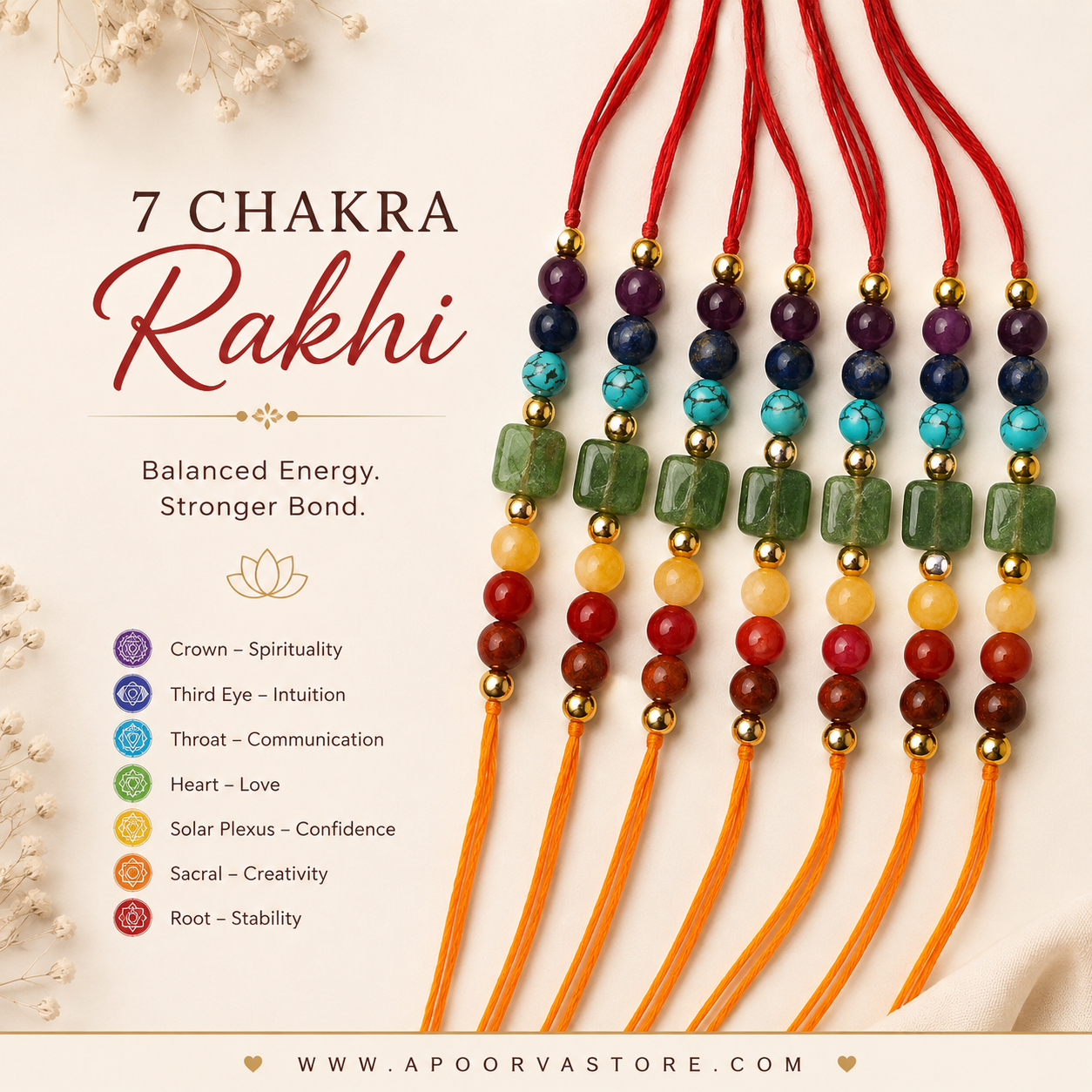 7 Seven Chakra Crystal Rakhi – Energy Balance, Protection & Positive Energy Rakhi