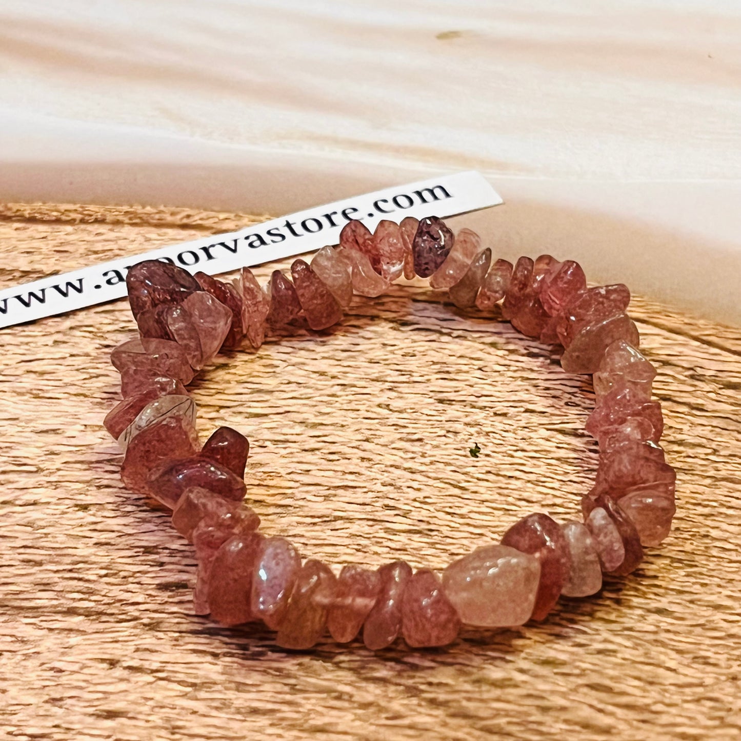 Strawberry Quartz handmade Chip bracelet by Crystall and Herbs