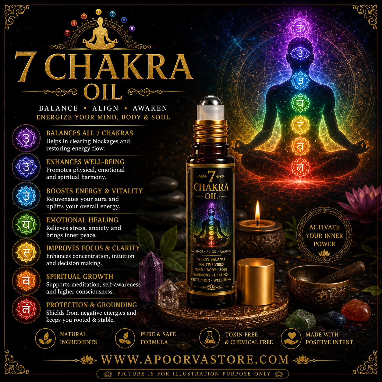 7 chakra Balancing manifestation oil by Crystall and Herbs