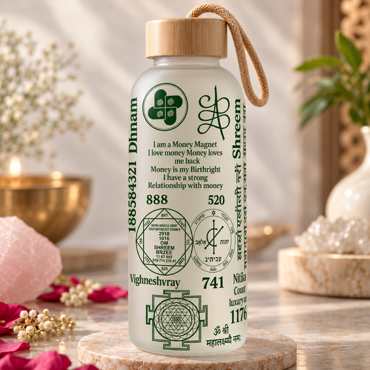 Money Luxury Success Sigils Codes Yantras Affirmations Glass Water Bottle