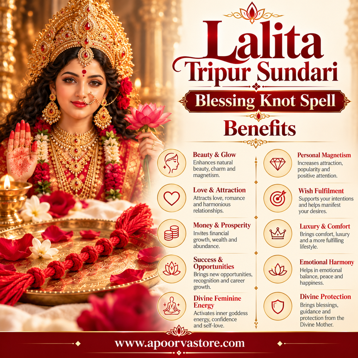 Lalita Tripur Sundari Blessing Knot Spell – 11 Days Sadhana Energised | Beauty, Love, Money, Success & Divine Feminine Energy