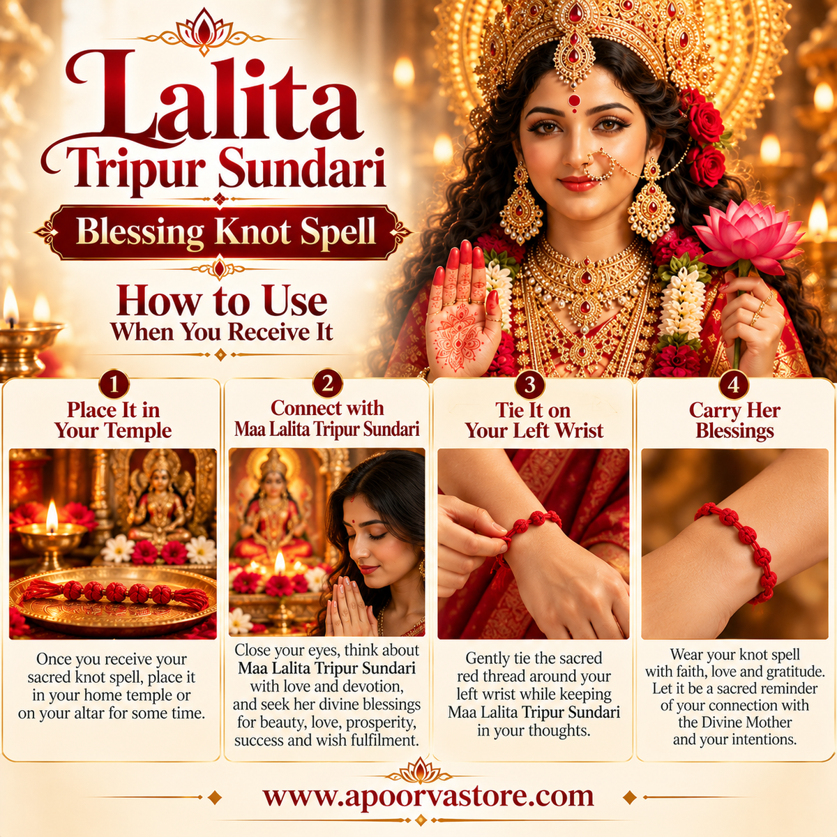 Lalita Tripur Sundari Blessing Knot Spell – 11 Days Sadhana Energised | Beauty, Love, Money, Success & Divine Feminine Energy