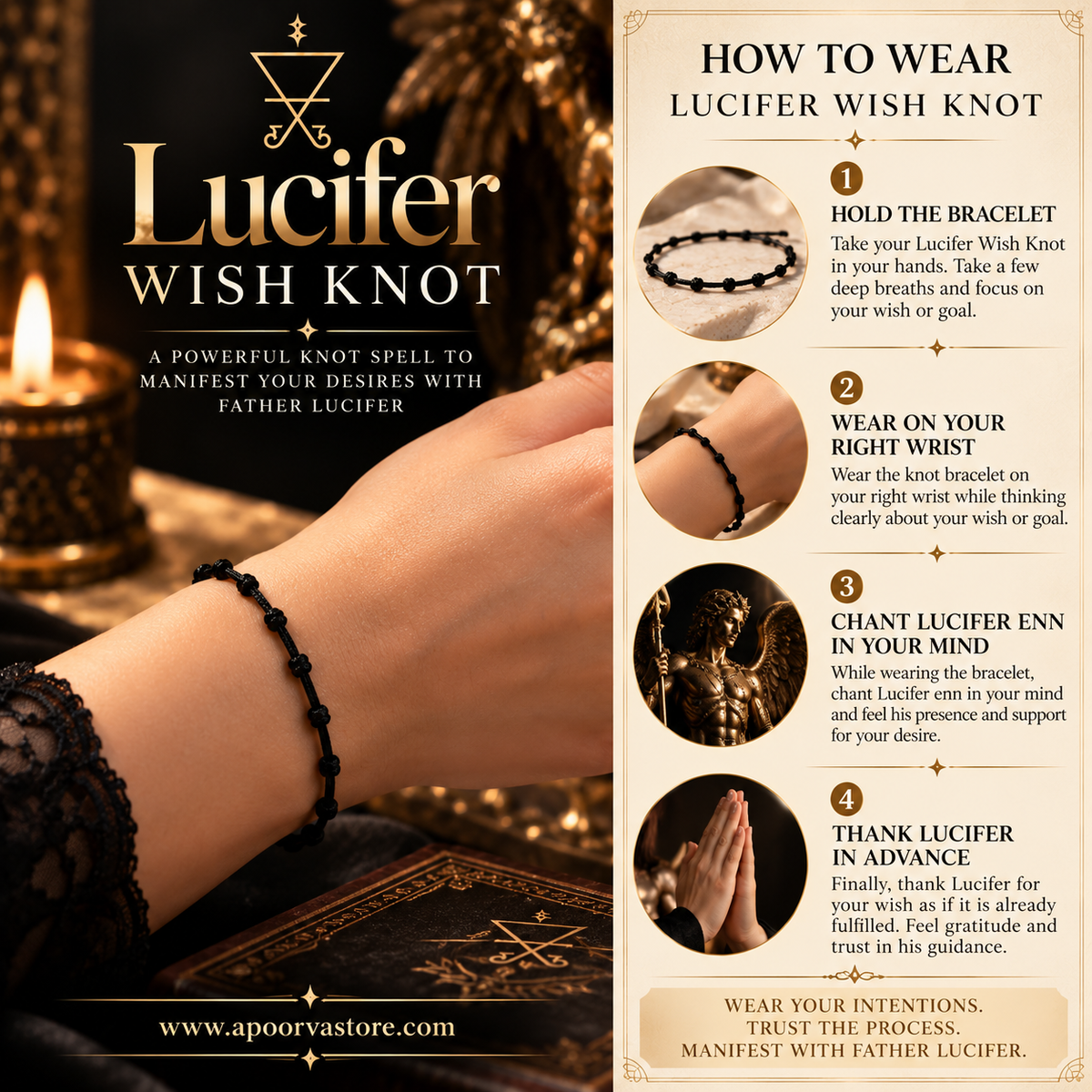 Lucifer Wish Knot – Powerful Spell Energised 9 Knot Bracelet | Wish Fulfilment, Money, Success, Protection & Manifestation