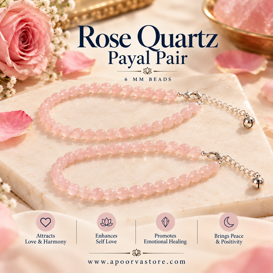 Love Payal Pair – 6mm Rose Quartz Crystal Anklets
