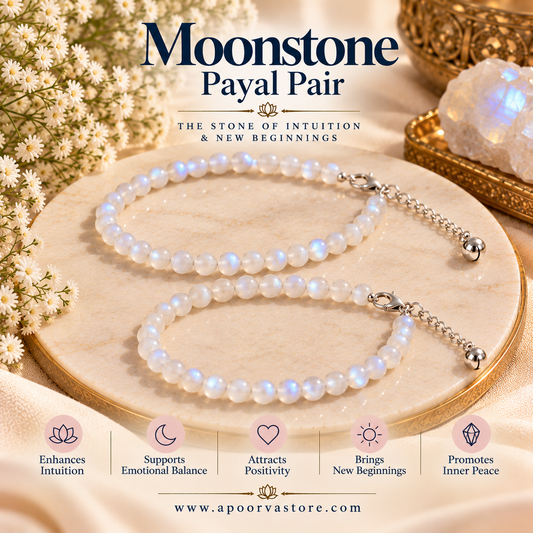 Feminine Moon Power Payal Pair – 6mm Moonstone Crystal Anklets