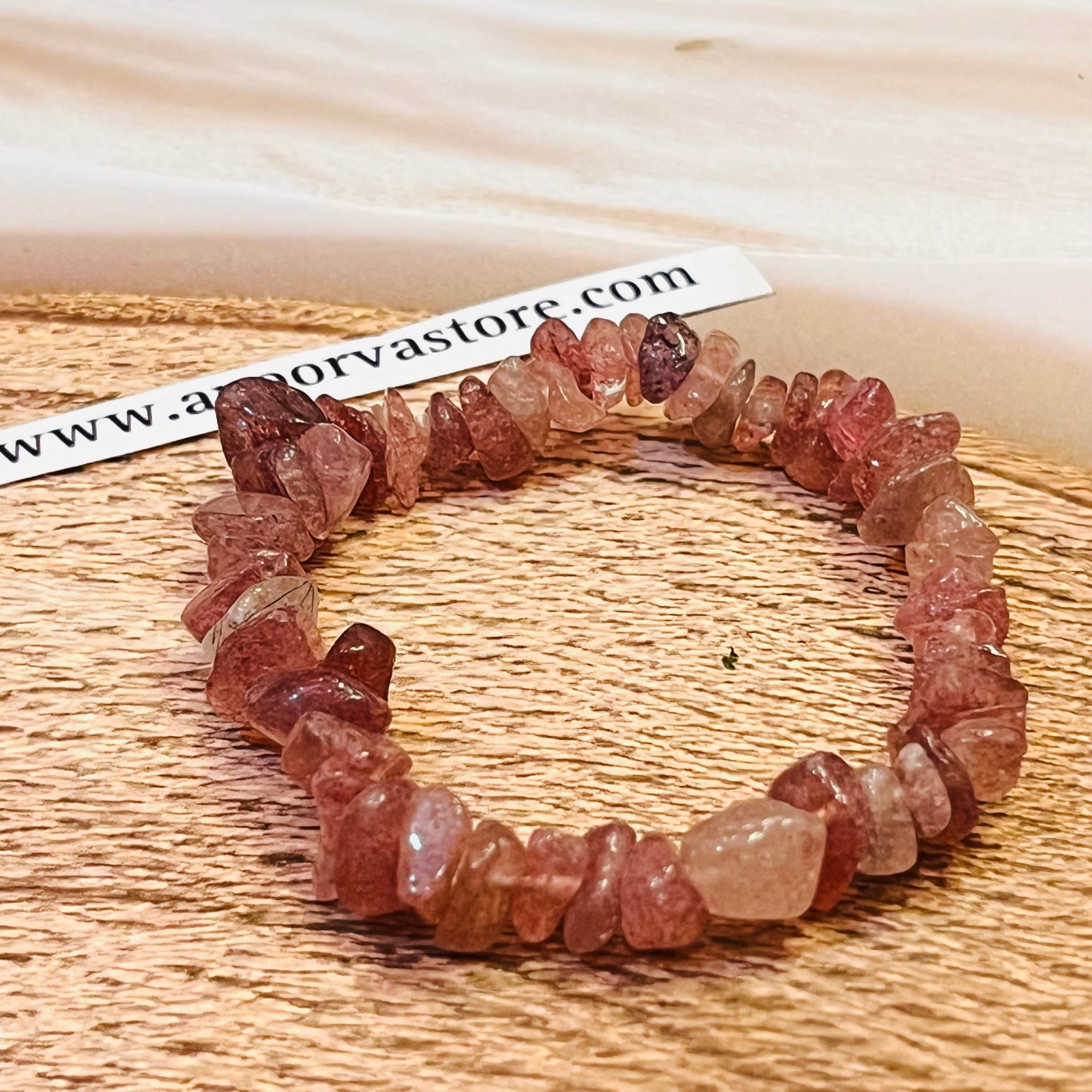 Strawberry Quartz handmade Chip bracelet by Crystall and Herbs