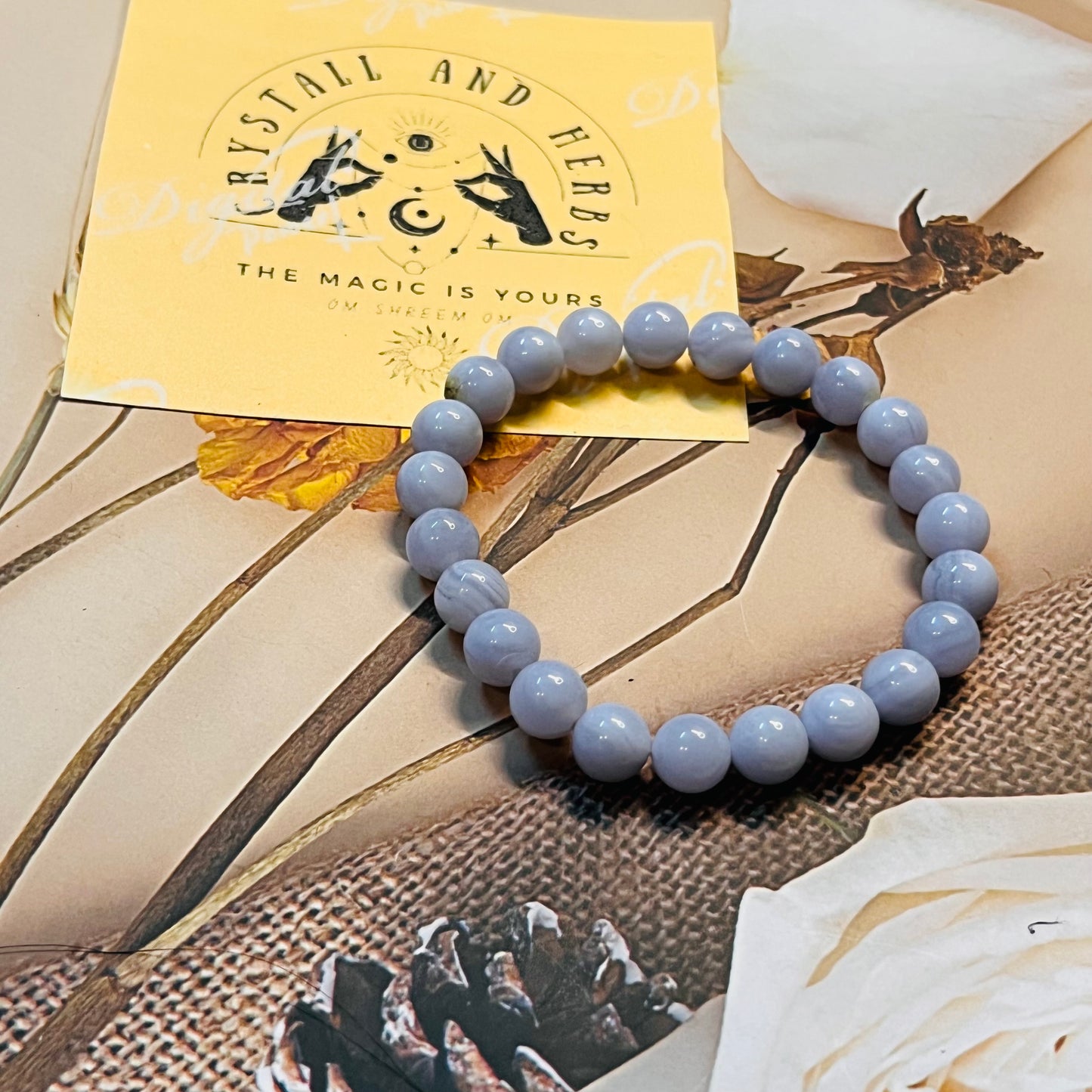 Blue Lace Agate Handmade Bracelet by Crystall and Herbs