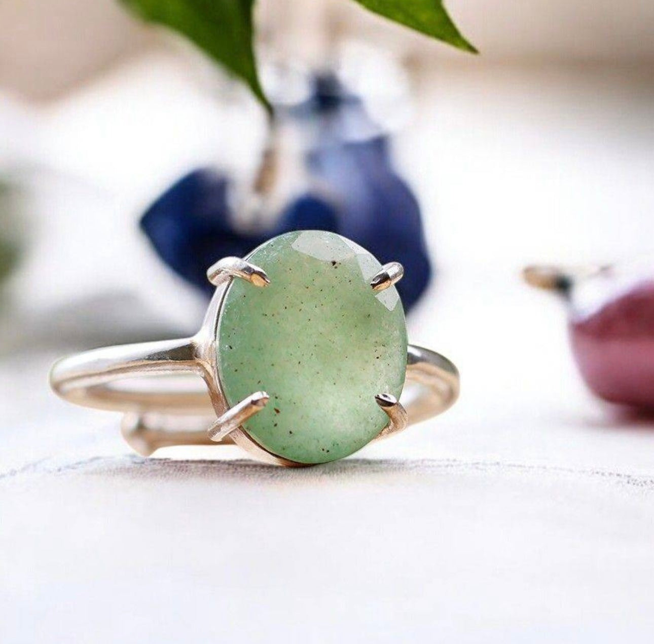 Green Aventurine Ring Luck Money Success by Crystall and Herbs