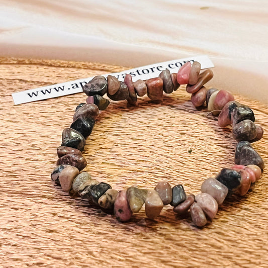 Rhodonite Chip Handmade Bracelet by crystall and Herbs