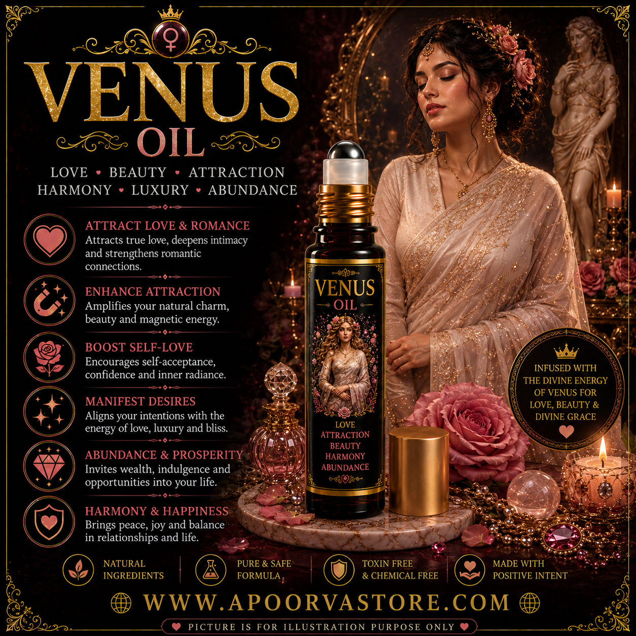 Venus- Shukra Oil for Beauty- Luxury- Success Attraction by Crystall and Herbs