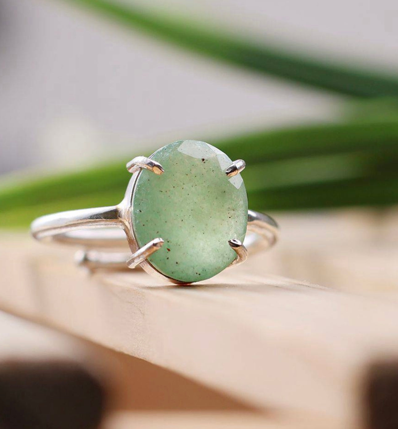 Green Aventurine Ring Luck Money Success by Crystall and Herbs