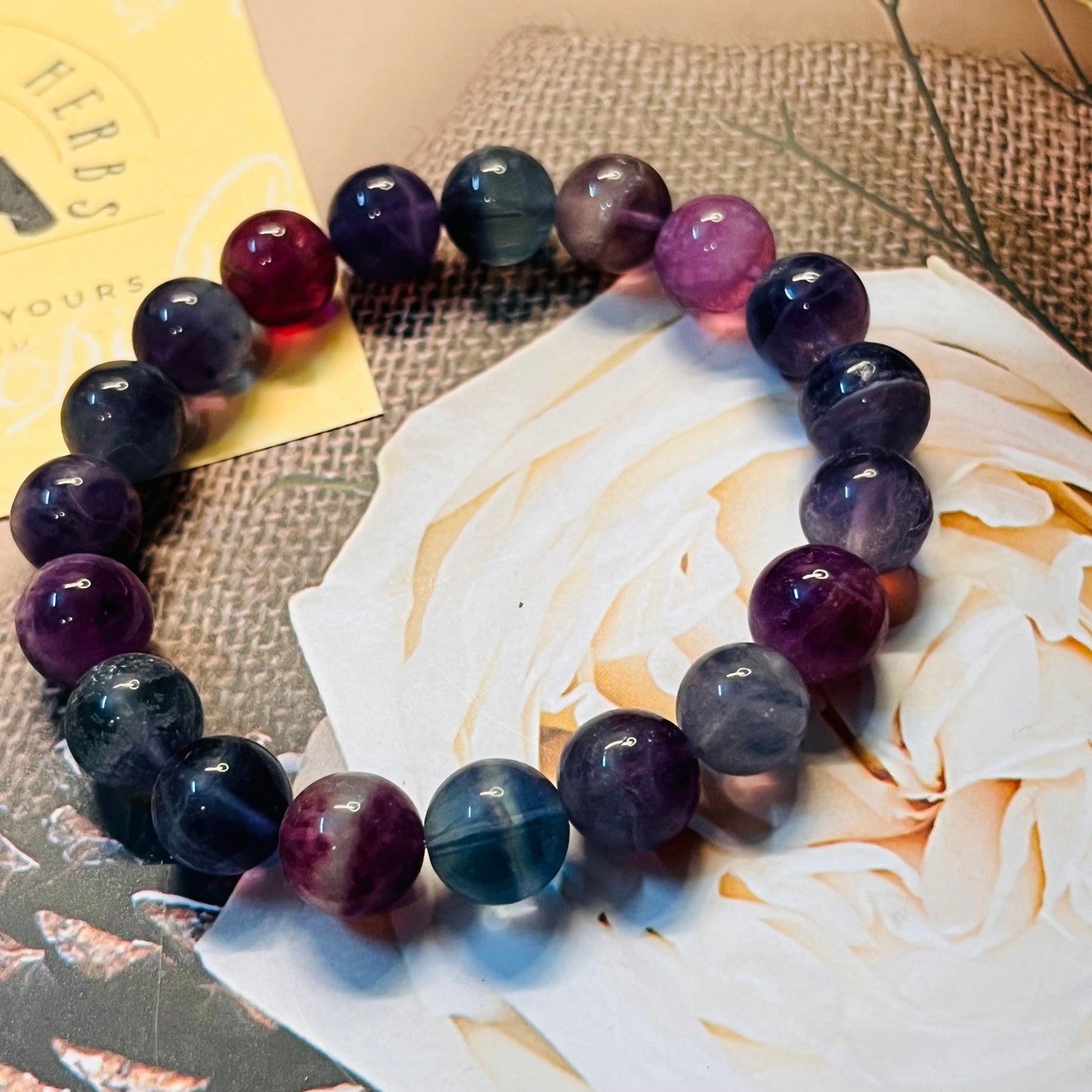 Multi Flourite 12mm Handmade Bracelet by Crystall and Herbs