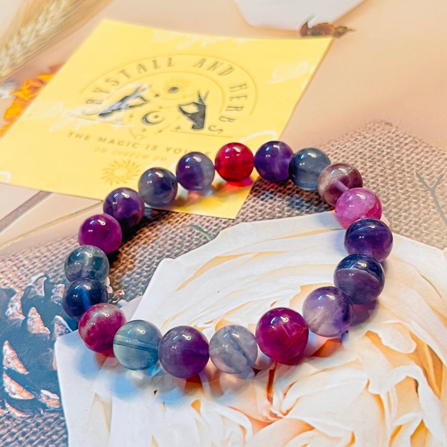 Multi Flourite 12mm Handmade Bracelet by Crystall and Herbs