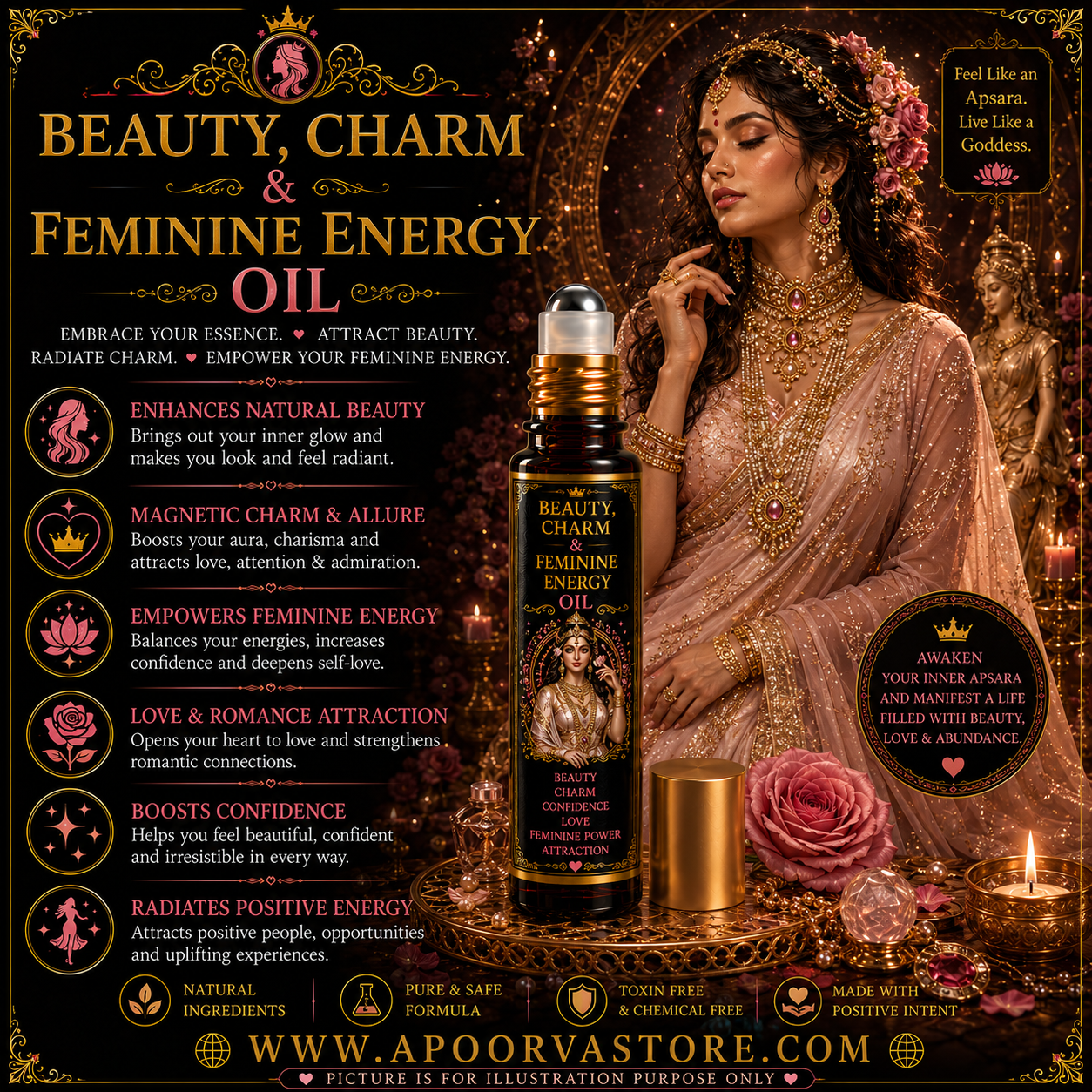 Beauty- Charm and Attraction Manifestation oil with Beauty Goddesses Energies by Crystall and HERBS
