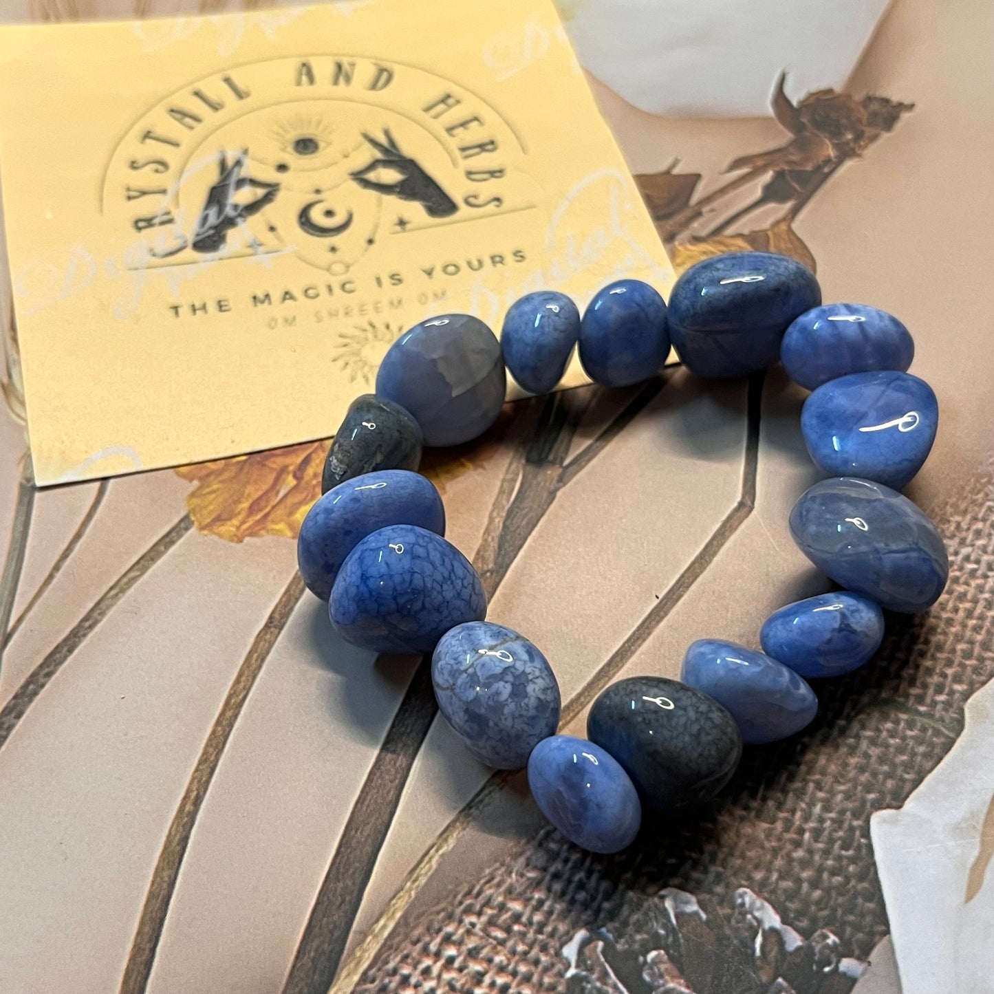 Blue Lace agate Handmade Tumble Bracelet by Crystall and Herbs