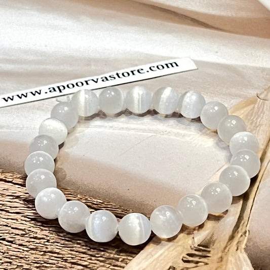 Selenite 8mm Handmade Bracelet by Crystall and Herbs