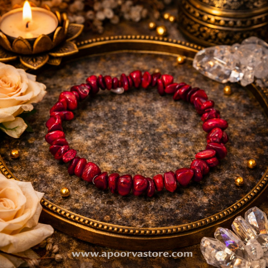 Red Coral Munga Chip Bracelet by Crystall and Herbs