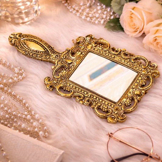 Antique Golden Manifestation Glamour Mirror By Crystall and Herbs