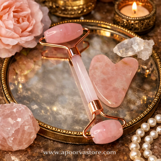 Rose Quartz Guasha and Face Roller Beauty combo Set by Crystall and Herbs