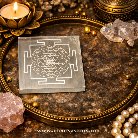 Shree Yantra Carved Selenite By Crystall and Herbs