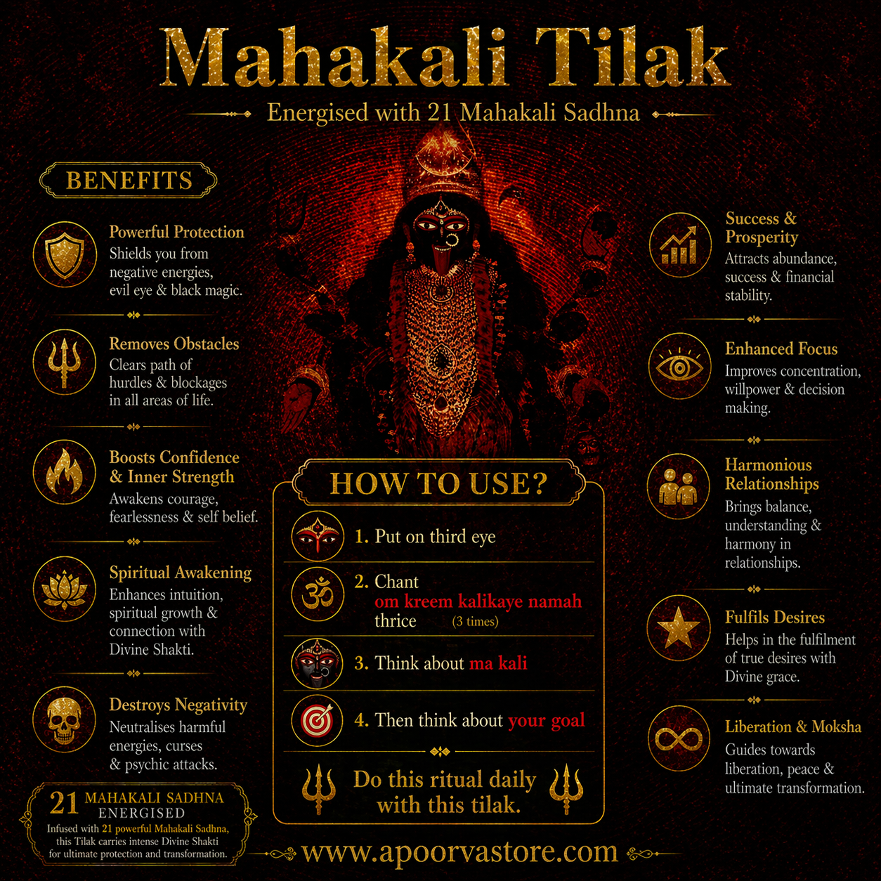 Mahakaali Siddh Tilak - Karya Siddhi Maa Kali Tilak by Crystall and Herbs