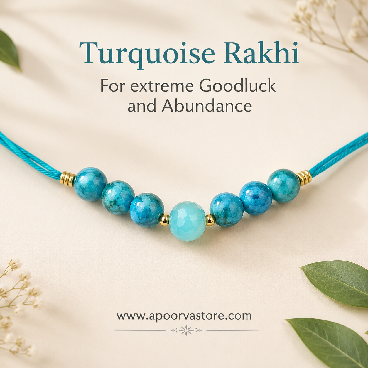 Turquoise Crystal Rakhi – Good Luck, Abundance & Confidence Bracelet | Raksha Bandhan Gift