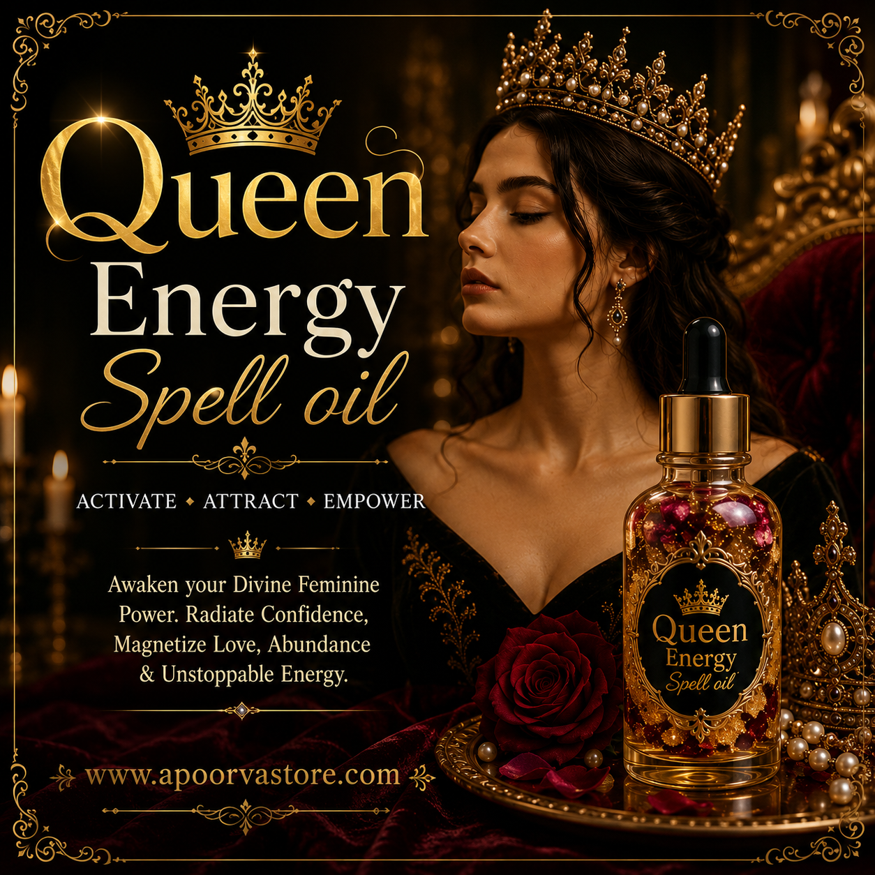 Queen Energy Spell Oil – Divine Feminine Energy, Beauty, Luck, Success & Goddess Energy