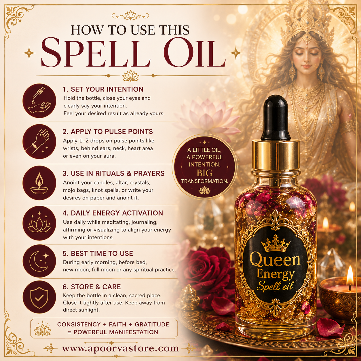 Queen Energy Spell Oil – Divine Feminine Energy, Beauty, Luck, Success & Goddess Energy
