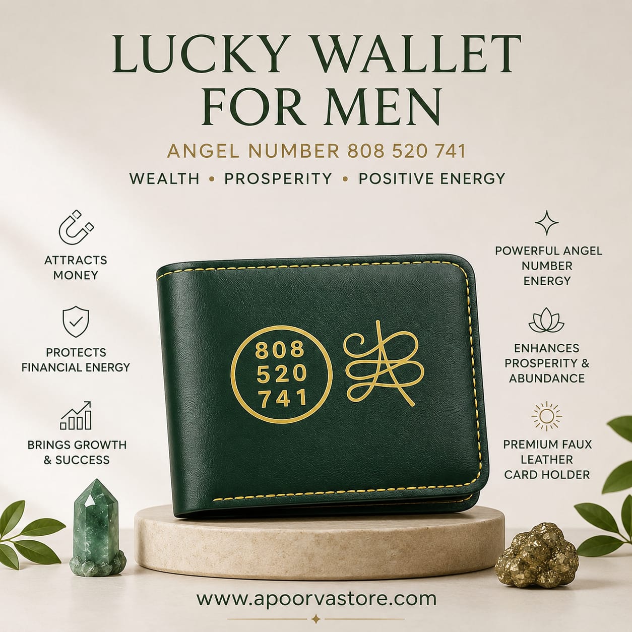 Lucky Wallet with Money attraction Healing code and Abundance Money Zibu Symbol by Crystall and Herbs