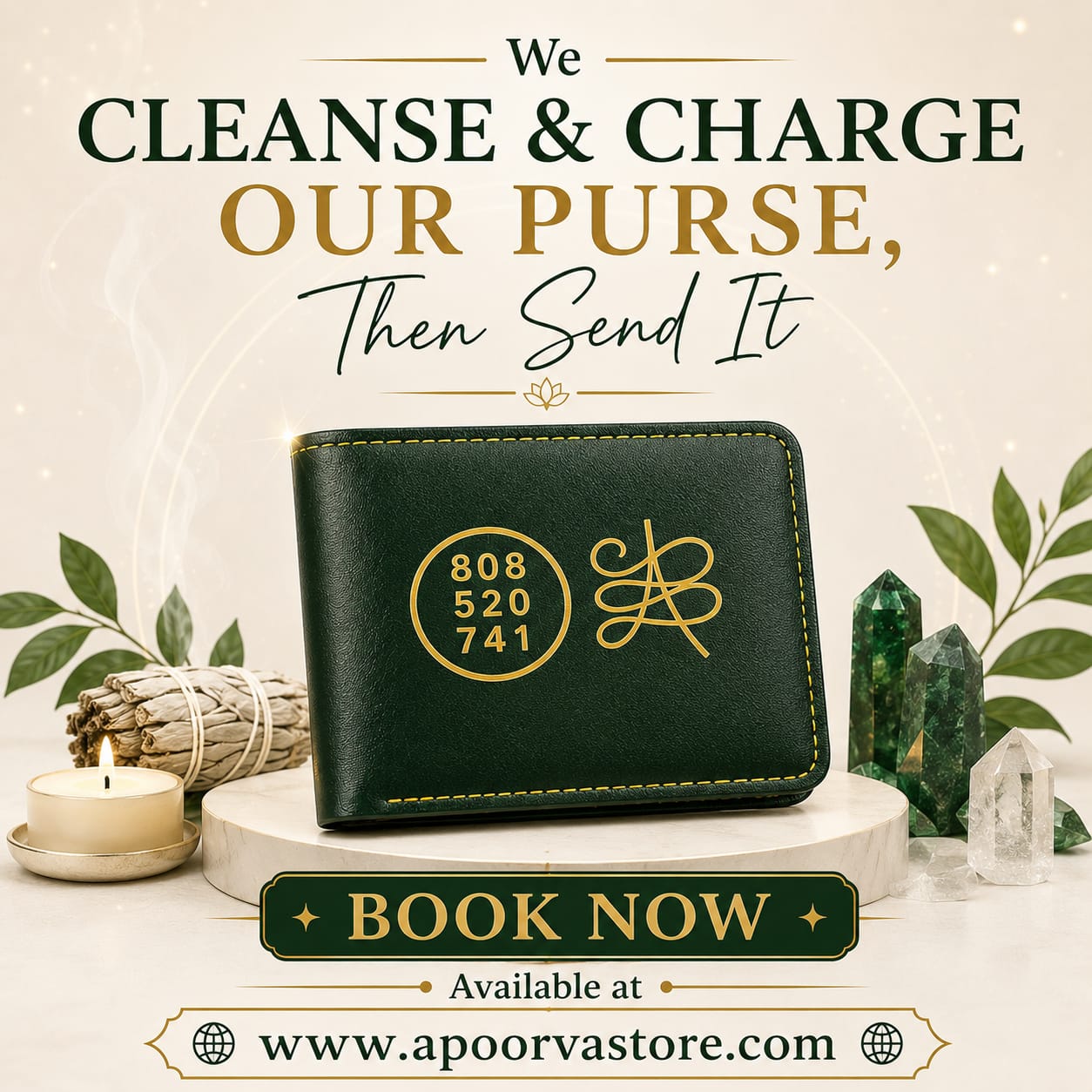 Lucky Wallet with Money attraction Healing code and Abundance Money Zibu Symbol by Crystall and Herbs