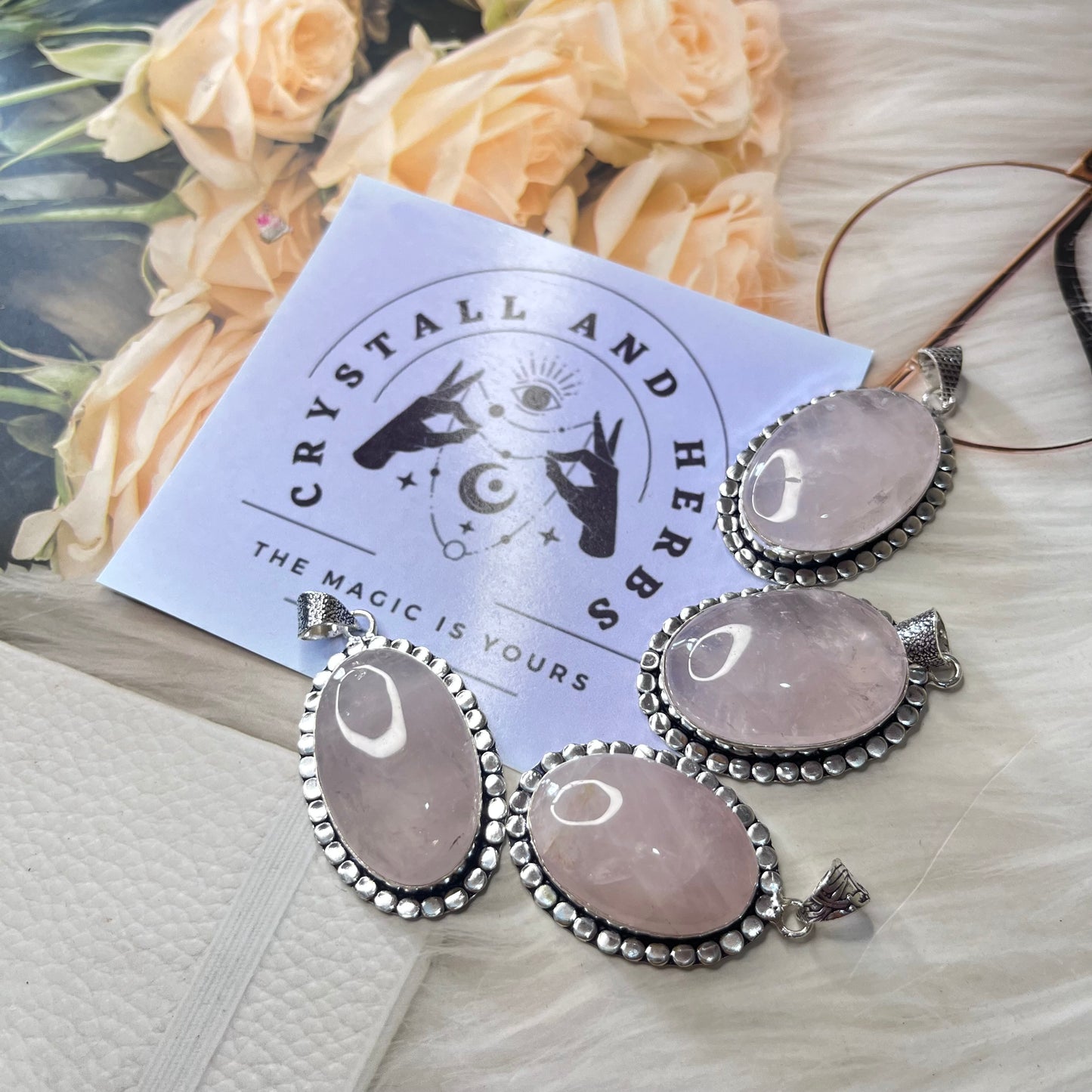 Rose Quartz Oval Round Pendant by Crystall and Herbs