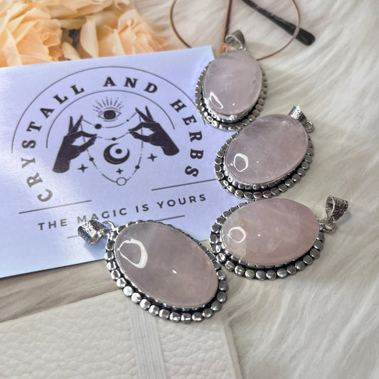 Rose Quartz Oval Round Pendant by Crystall and Herbs