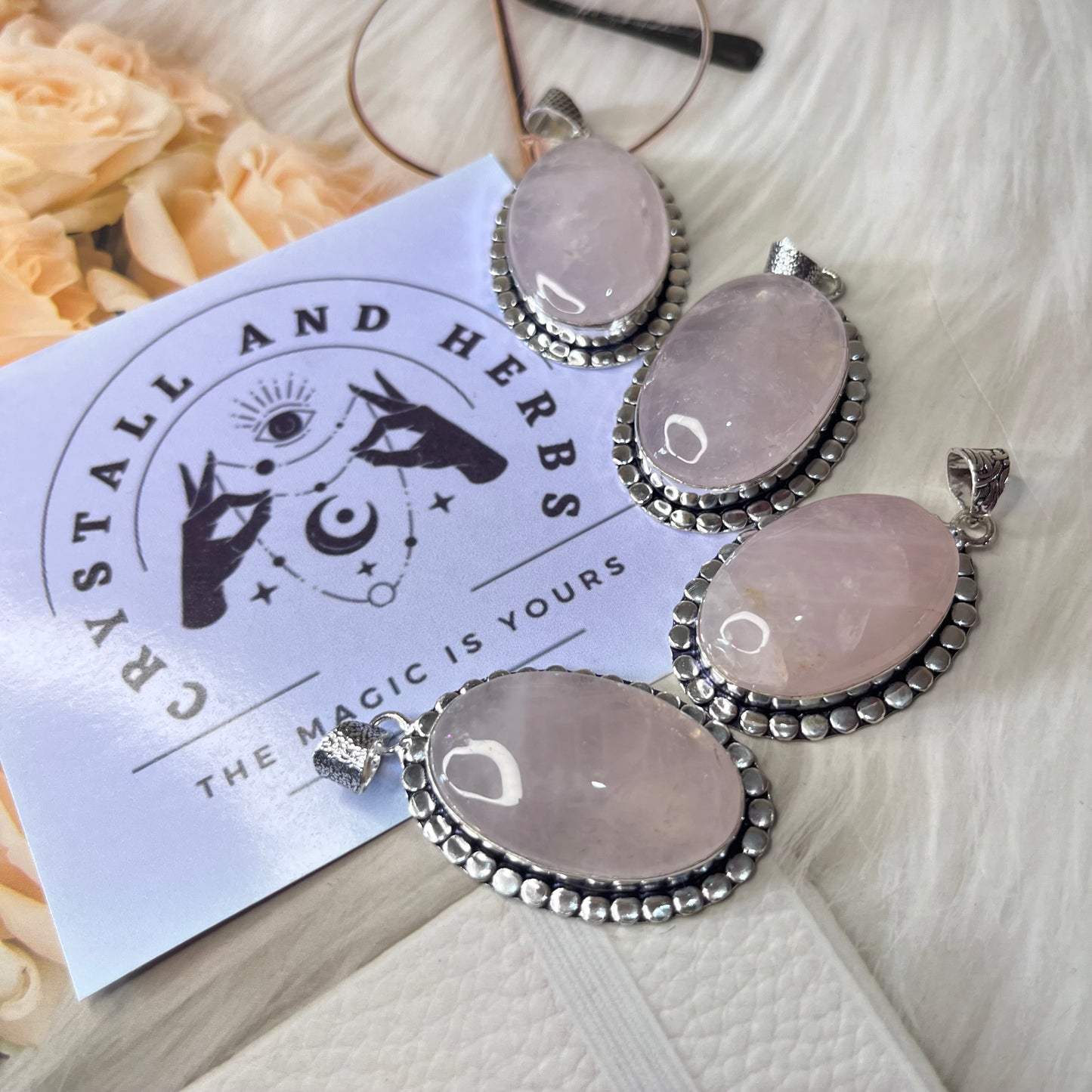 Rose Quartz Oval Round Pendant by Crystall and Herbs