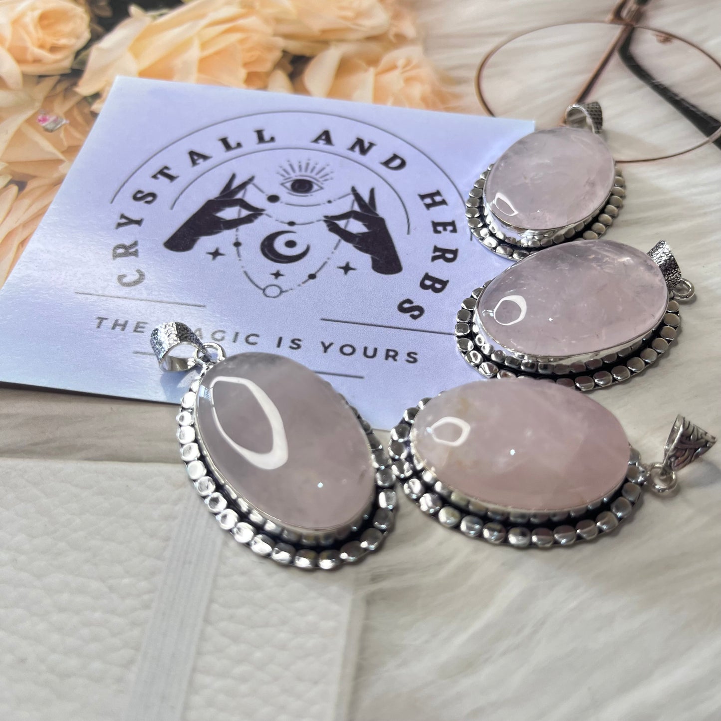 Rose Quartz Oval Round Pendant by Crystall and Herbs