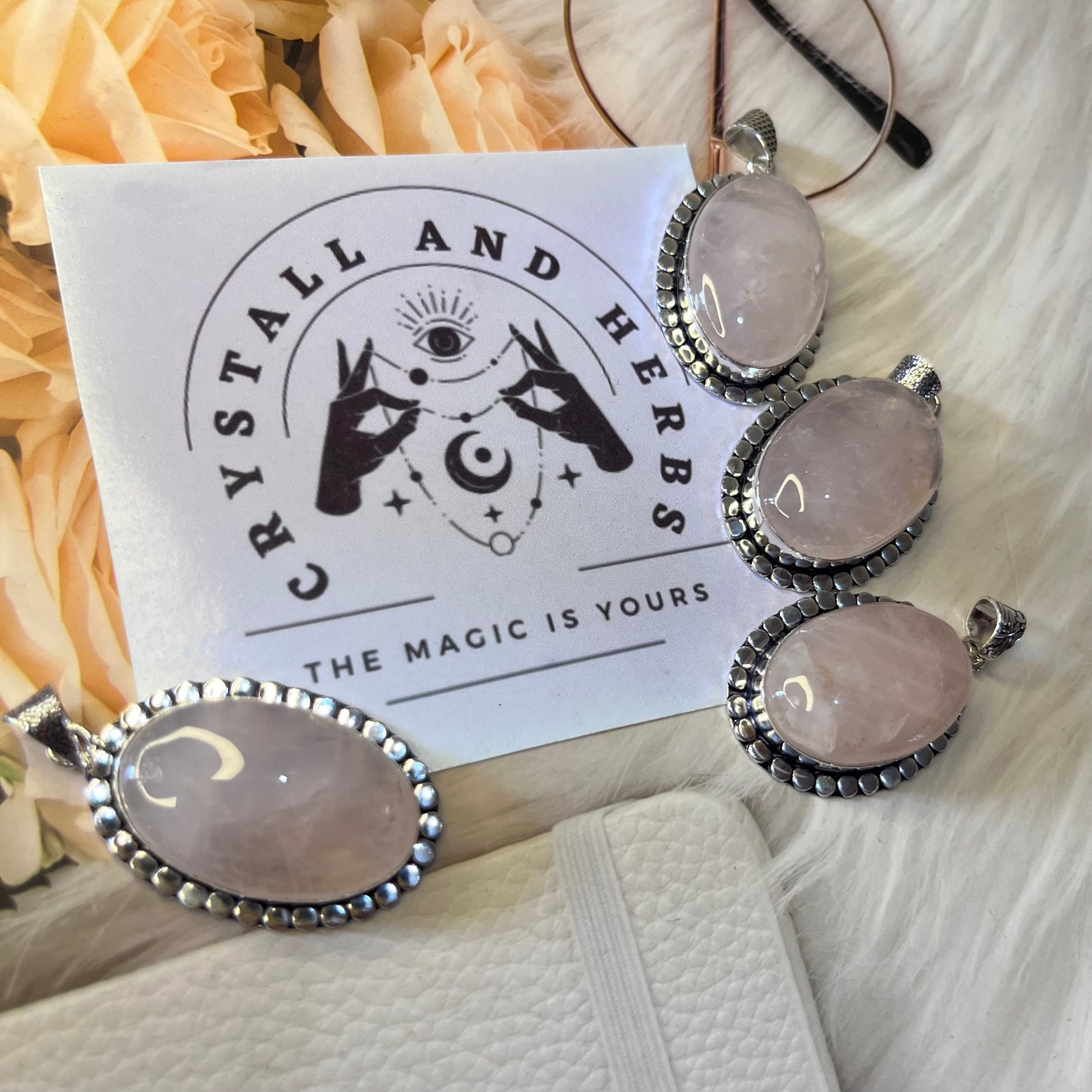 Rose Quartz Oval Round Pendant by Crystall and Herbs