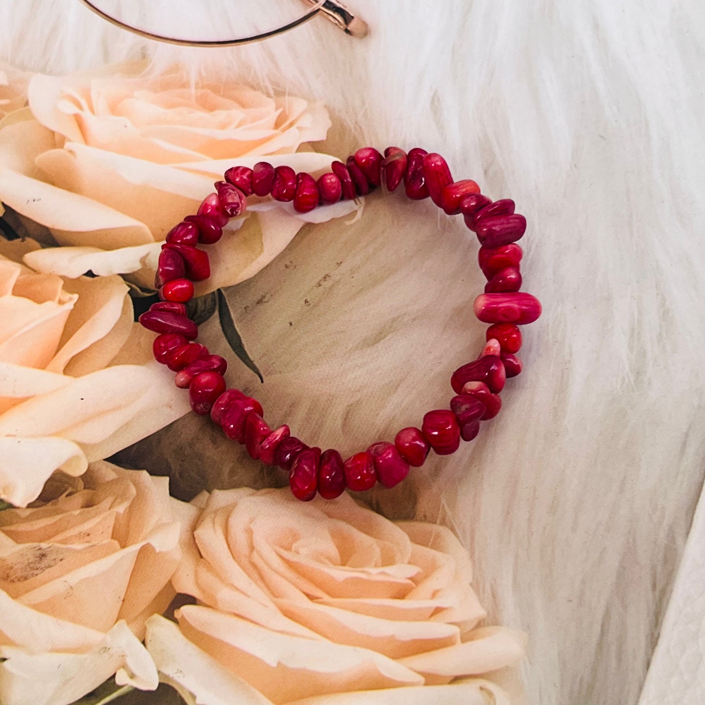 Red Coral Munga Chip Bracelet by Crystall and Herbs