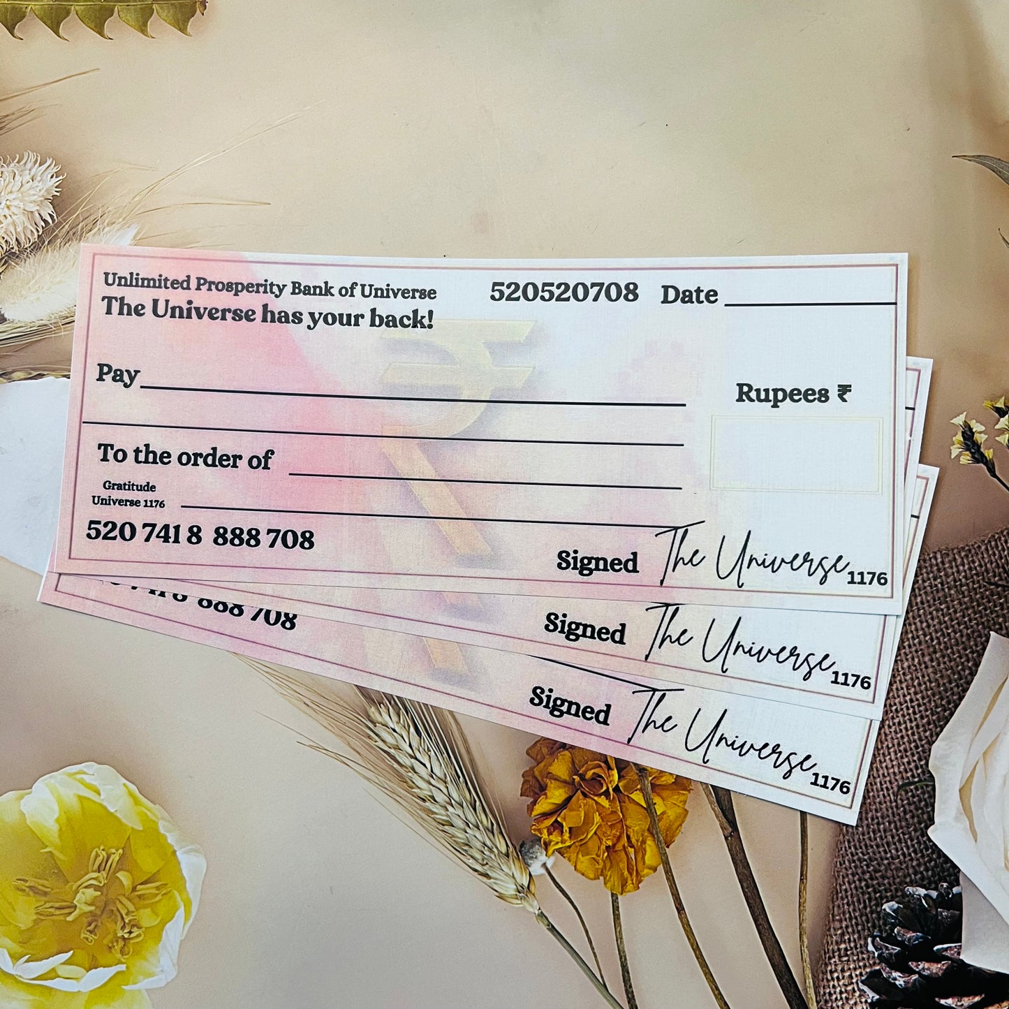 3pc Abundance Manifestation Cheque by Crystall and Herbs