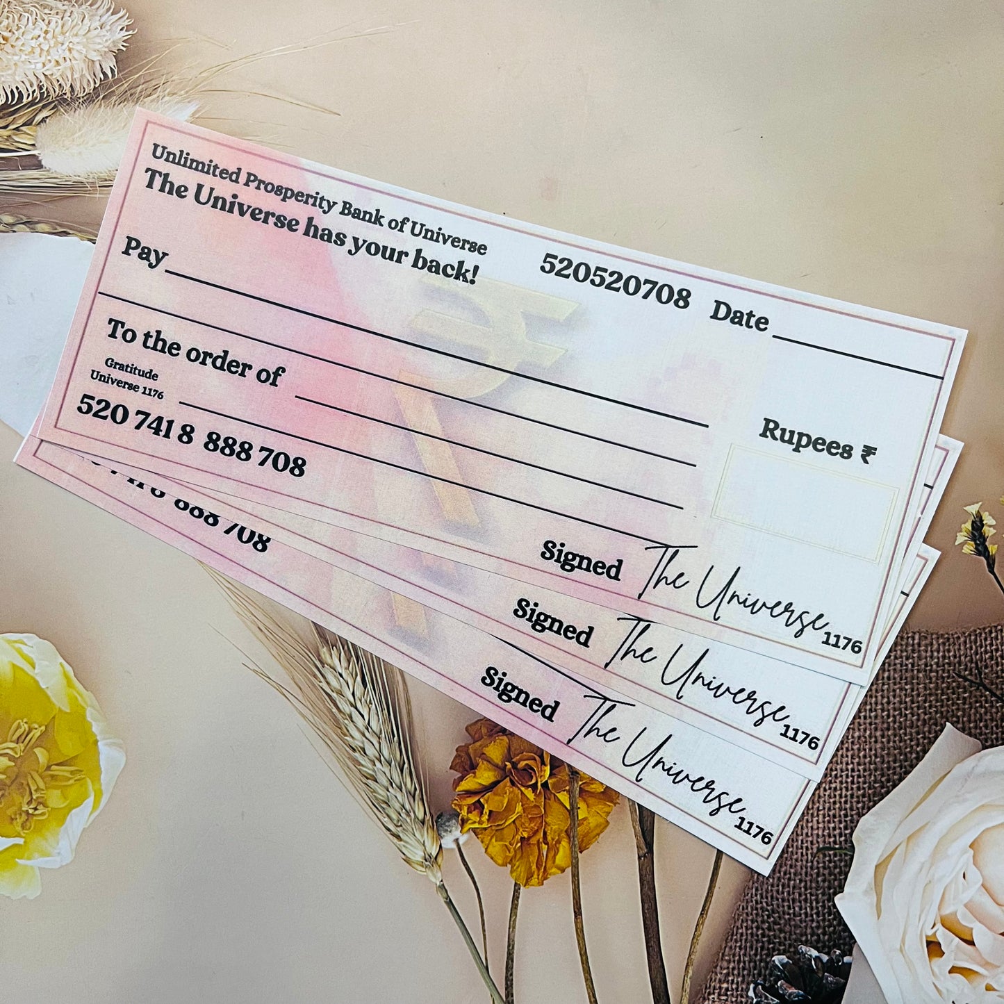 3pc Abundance Manifestation Cheque by Crystall and Herbs