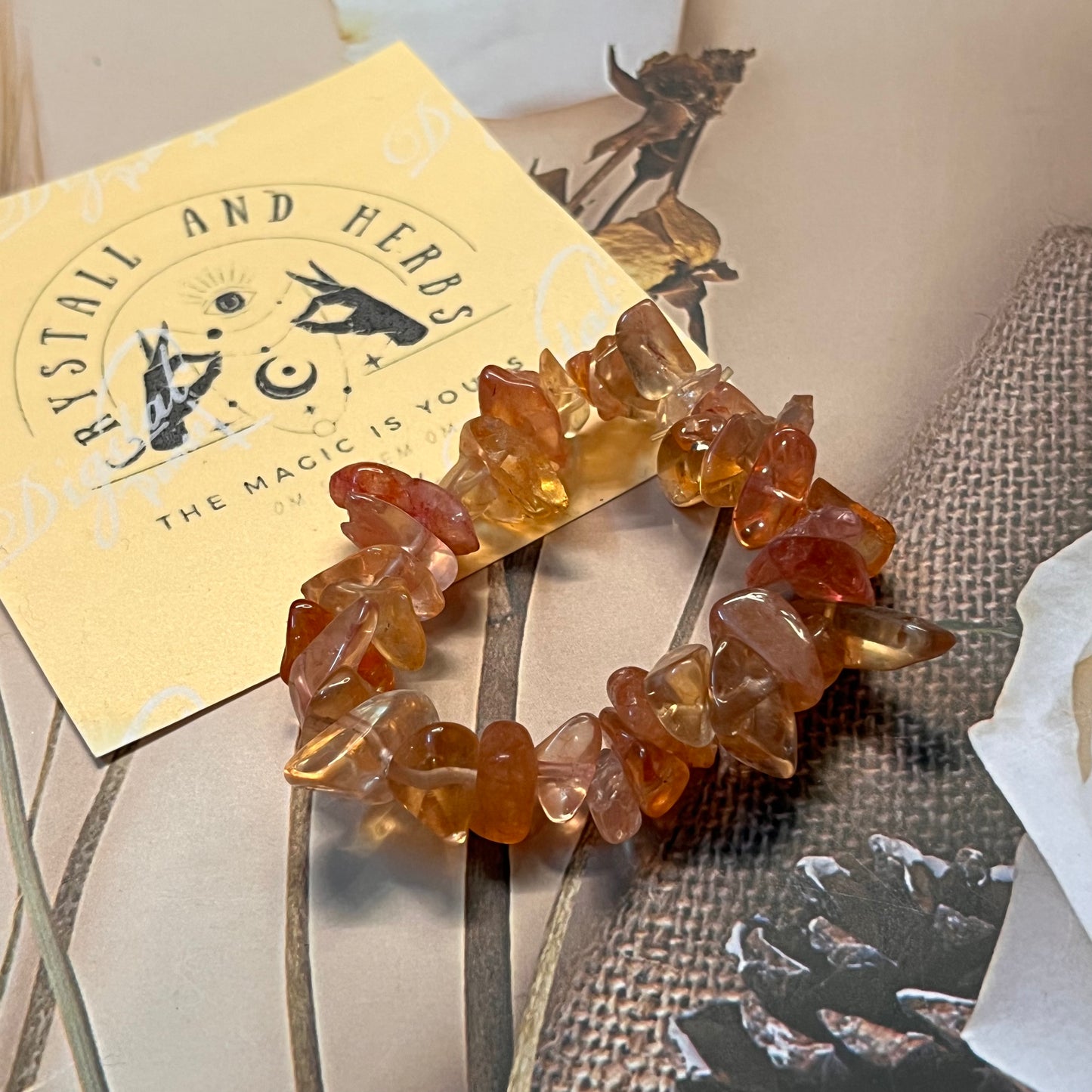 Orange Sunstone Chip Bracelet by Crystall and Herbs